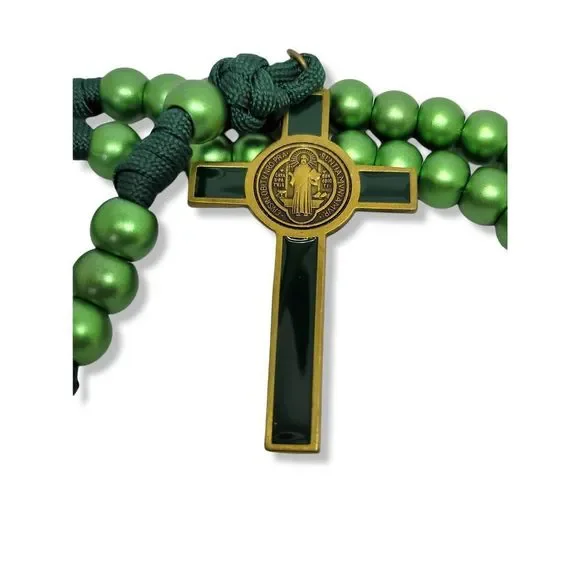 Round Green Beads Green Corded Celtic Rosary - Picture 6 of 6